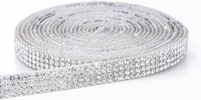 Novani Self Adhesive Rhinestone Ribbon, 0.35 Inch Wide 9 Yards 1 Roll, Silver Crystal Diamond Bling Strips for DIY Crafts, Home Decor, Glitter Glass Rhinestones Tape for Crafting, Car Decoration