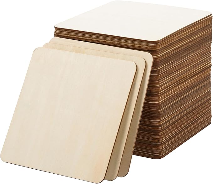 FOBSME 80 Pcs Unfinished Wood Pieces 5x5 Inch Blank Wooden Squares Cutouts Natural Wooden Square Slices for DIY Crafts, Painting, Engraving, Pyrography, Holiday Decor, Coasters, Home Decorations