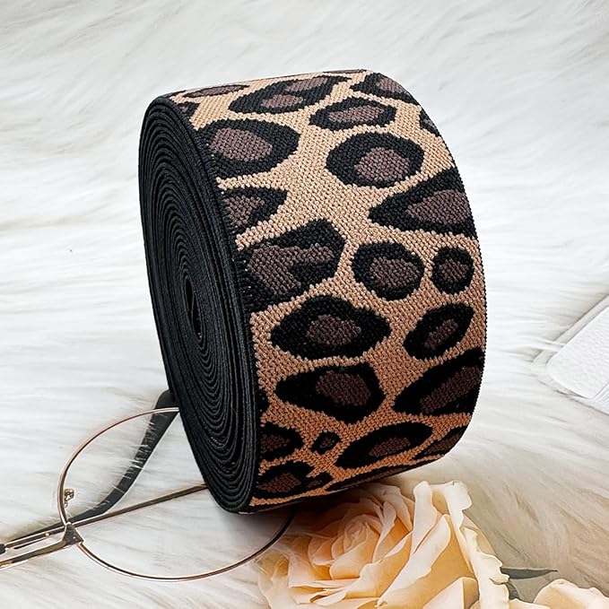 Dortrue 2 Inch 5 Yards Leopard Print Sewing Elastic Band Heavy Stretch High Elasticity Elastic Spool for Sewing Pants Waistband, Straps, Craft DIY Projects