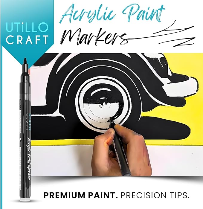 Utillo Craft White and Black Paint Pen (8-Pack) for Rock Painting, Wood, Glass, Tire, Canvas, Metal, Fabric | Extra Fine 0.7mm Tip Made in Japan | Bold Color Acrylic Paint Markers Perfect Art DIY Gift