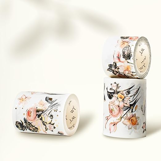 WT Auric Rose Gilded Washi Tape Sticker Set, 3 Rolls, Original Vintage Floral Decorative Masking Tape with Gold Foil, Wide Tape for Journaling, Scrapbooking, Planner, DIY Crafts & Wrapping
