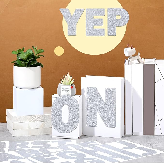Harloon 232 Pcs 24 Sheets Large Glitter Letter Stickers Big Font Alphabet Letter Self Adhesive Letters Kit Mailbox Stickers for Mailbox Bulletin Boards Classroom Home(Silver,6 Inch)