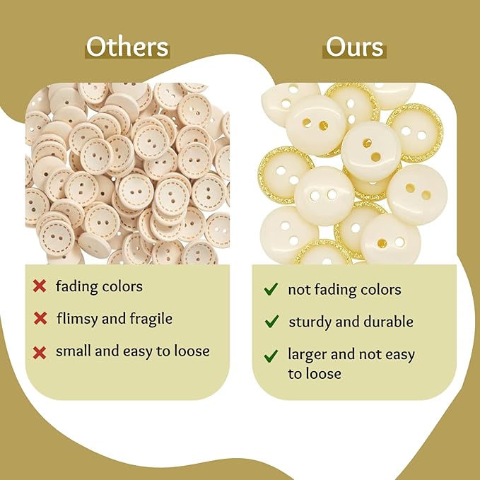 100 Pack Bige Sewing Buttons 0.45 inch 18L Glitter Round Polished 2 Hole Buttons Glossy Plastic 11mm Ideal for Sewing Blouse Skirt School Outfits Aprons Pants Jackets Accessories Bags DIY Crafts