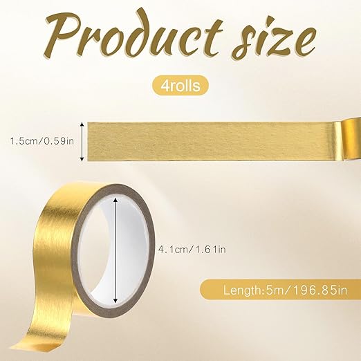 4 Rolls Gold Washi Tape Shiny Metallic Color Wall Tape Foil Crafts Washy Sticker Self Adhesive Mirror Stickers Roll Decorative Strips for DIY Crafts Graphic Arts (0.59In x16FT)