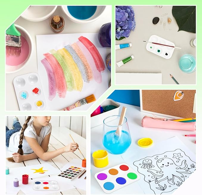 Bercoor 32 PCS Plastic Paint Palettes, 6 Well White Rectangular Watercolor Oil Palette Painting Tray Artist Craft Palettes for Painting Party, DIY Craft and Art Painting