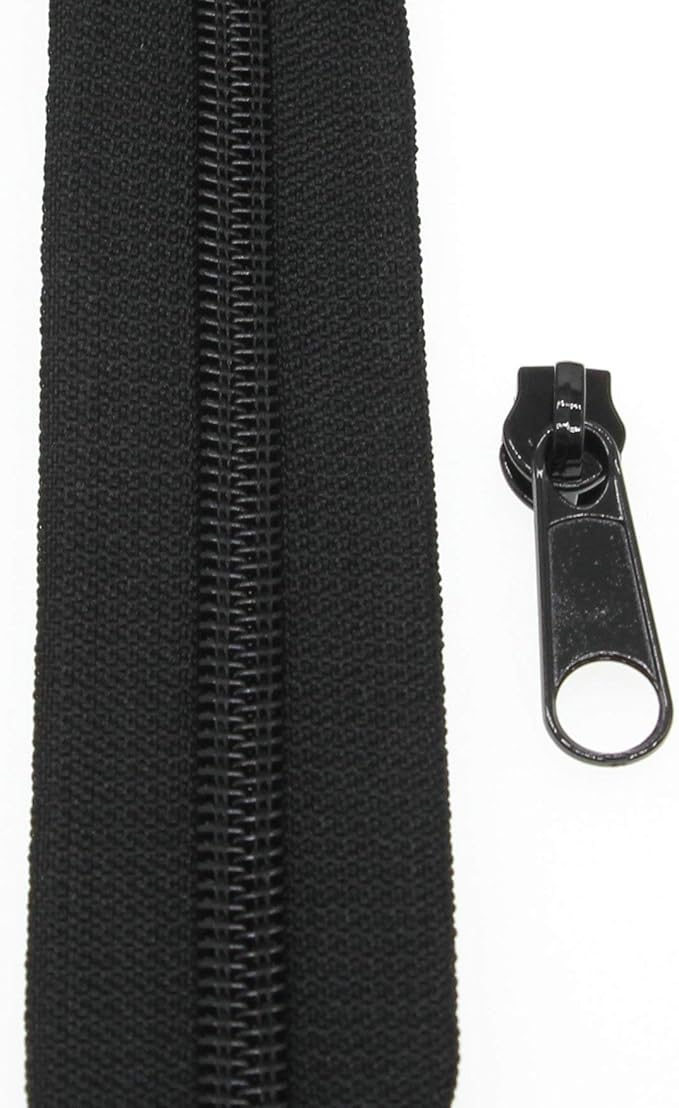 Leekayer #3 Black Nylon Coil Zippers by The Yards Bulk 10 Yards with 25pcs Sliders for DIY Tailor Sewing Craft,Bag,Luggage,Dress,Sofa Cushion,Pillow(Black)
