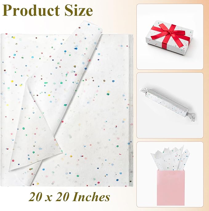 White Glitter Tissue Paper for Gift Bags 36 Sheets 20 x 20 Inch - Recyclable Wrapping Paper for Weddings, Birthdays, Party & Festival Decorations DIY Craft Supplies