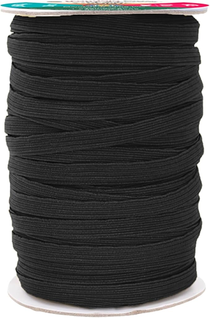 Mandala Crafts 12mm 200 Yds Roll of Black and White Elastic Bands for Sewing - 1/2 Flat Elastics Cord - 1 2 Inch Braided Stretch Straps for Crafting