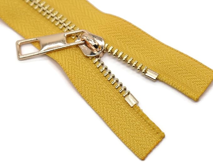 #5 Gold Metal Zipper - 50+ Colors - 3 PCS - (4-14 inches) Sizes - Luxury Lightweight Handcraft Metal Zippers with pulls for Purses Bags Pockets Shoes Sewing & Crafts DIY ZP021111