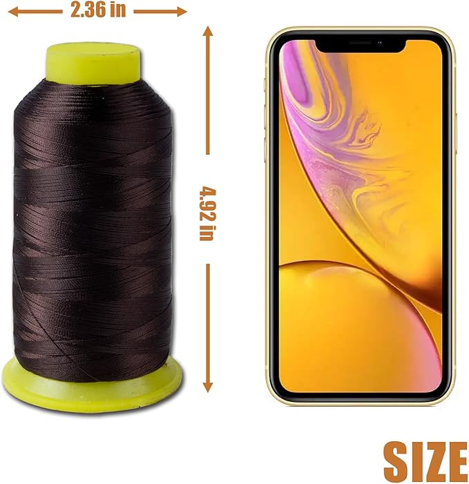 4Pcs Brown Nylon Thread for Sewing,210d/3 Upholstery Thread Heavy Duty,4 Cone of 1500 Yards Each Leather, Weave Needle,Serger Overlock Machine for Sewing Hair