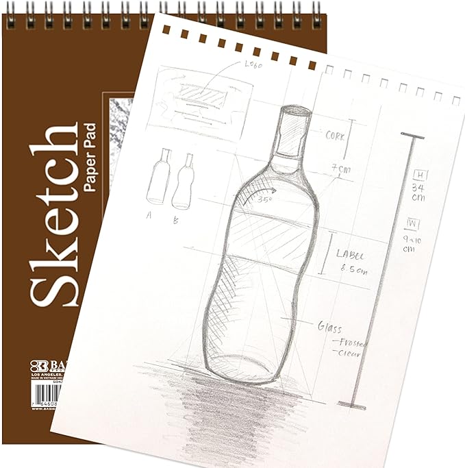 BAZIC Products Sketch Pad 50 Sheet 6" X 8", Top Bound Spiral Sketchbook Drawing Pads, Sketching Paper Coloring Book for Artist School, 2-Pack