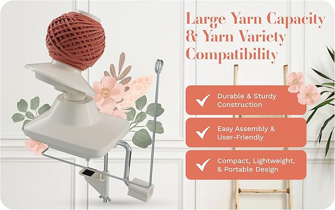 ClarArti Yarn Ball Winder for Crocheting, Knitting, & Other Yarn Crafts | Quick, Quiet, Creates Yarn Balls & Yarn Cakes | Medium Capacity, Can Handle Average Size Yarn Skeins (White)