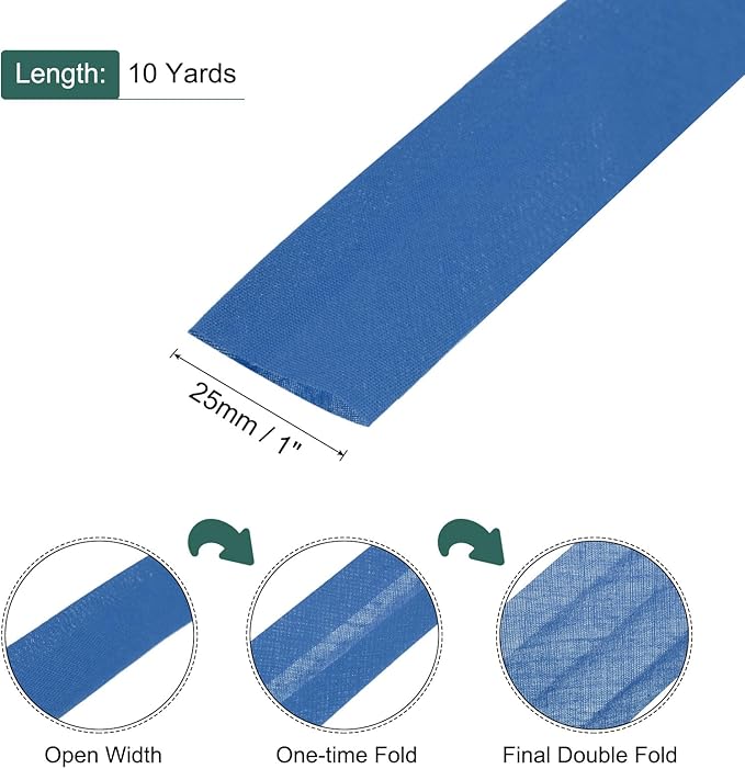 MECCANIXITY 1 Inch Double Fold Bias Tape Polyester Continuous Bulk Bias Tape for Sewing,Seaming Quilting Hemming Binding Crafts (Dark Blue 10 Yards)