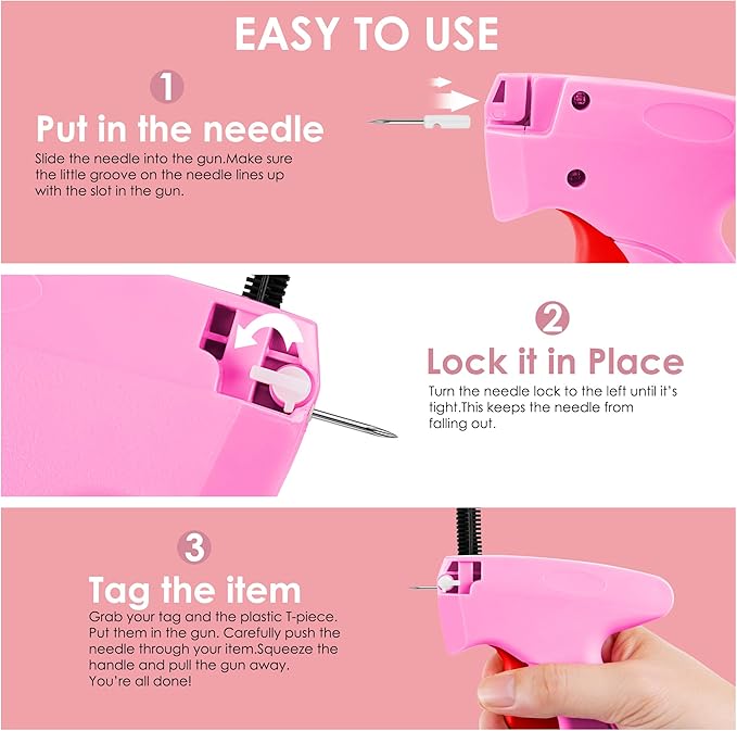 Stitch Gun for Clothes - Handheld Stitch Tag Gun Quick Clothing Fixer - Mini Sewing Kit Micro Tagging Gun - Includes 6 Needle, 1000 Black Fasteners & 1000 White Fasteners (Pink-Red)