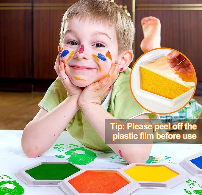7"x8" Large Ink Pads for Kids - Handprint Footprint Size Rainbow Stamps Pad, Safe & Washable Ink Pad for Fingerprint Painting Card Making Stamp Crafting Paper Wood Fabric Scrapbook Kids Birthday Gifts