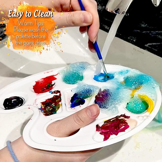 FANDAMEI Oval Paint Palette Tray, Plastic Paint Tray Palette, Painting Palette, Paint Tray Palettes Paint Pallets with Thumb Hole for Adults & Kids, for Painting or DIY Craft Class, White, 2 PCS
