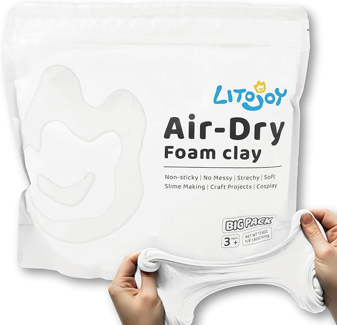 1.1 Lbs / 500 Grams LitoJoy White Air Dry Foam Clay - Modeling, Soft, Light Weight for School Supply, Art Projects, Halloween Deco, Cosplay Props, Slime Supplies, Flower Mirror (White)