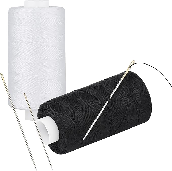 All Purpose Thread Polyester 3 White 3 Black, 400 Yards Each with 16 Needles for Hand Sewing, and Thread for Quilting Piecing Sewing Machines