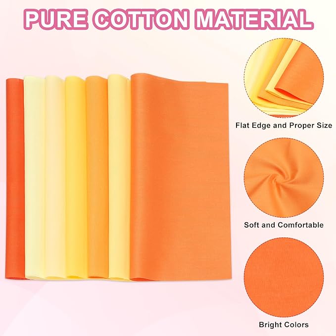 PATIKIL Cotton Fabric Bundles, 14 Pcs 10 x 10 Inch Fat Quarter Solid Color Precut Fabric Squares for Sewing Patchwork Quilting DIY Crafts, Orange