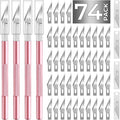 JTIEO Exacto Knife,74 Pack Hobby Knife with 4 Upgrade Sharp Hobby Knives and 70 Spare Exacto Knife Blades for Art,Stencil,Scrapbooking (Pink)