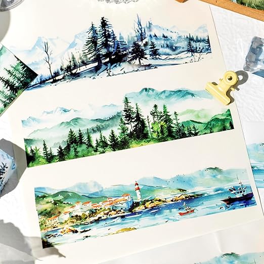 Alideco 6pcs Decorative Adhesive Tapes Vintage Mountain Landscape Washi Tape Great for Bullet Journal Supplies, Arts, Scrapbook, DIY Crafts, Planners (lindongjiangzhi)