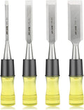 HURRICANE 4 Piece Wood Chisel Set for Woodworking. CR-V Steel Beveled Edge Blades with Safety Caps. Durable PVC High Impact Handle, for Precision Carving & DIY Projects (1/4", 1/2", 3/4", 1")