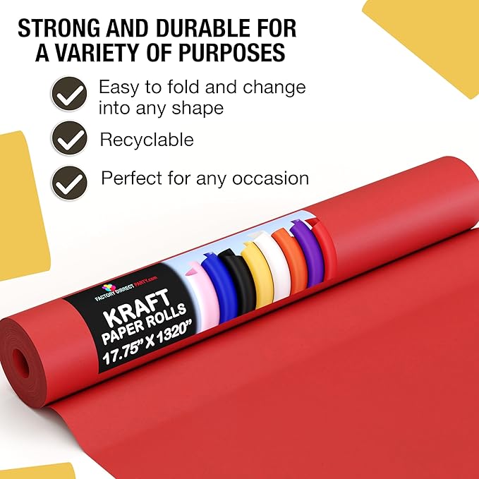 Crown Display Kraft Colored Craft Paper - 17.75" X 1320" Roll (110' Ft), Perfect for Shipping & Packing