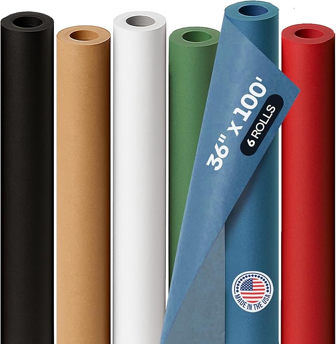 Assorted Colors Construction Paper, Set of 6 Rolls 36" x 1200" (100 ft) - USA-Made Quality Natural Multi-Color Paper for Gift Wrapping, Kids' Arts & Crafts, School & DIY Projects by IDL Packaging