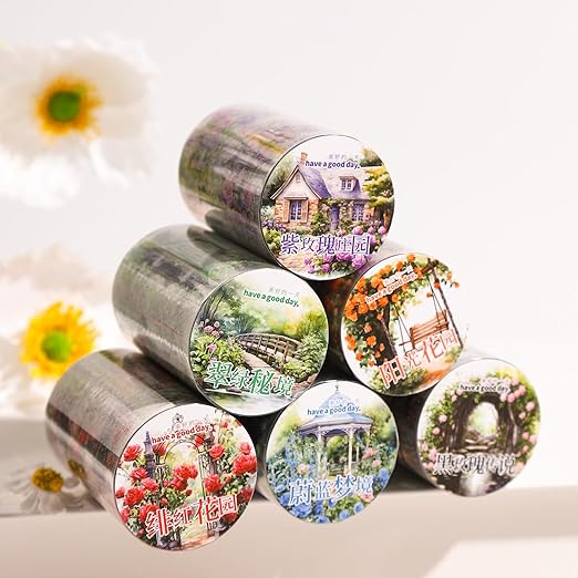 Alideco 6pcs Decorative Adhesive Tapes Fantasy Garden Layout PET Tape Great for Bullet Journal Supplies, Arts, Scrapbook, DIY Crafts, Planners (shushihuayuan)