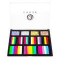 Kraze FX Professional Face Painting Split Cake Palette, Water Activated, Hypoallergenic, Safe, Non Toxic Halloween Party Makeup Face Paint Kit for Kids & Adults (9 Splitcake, 4 Glitter Set)