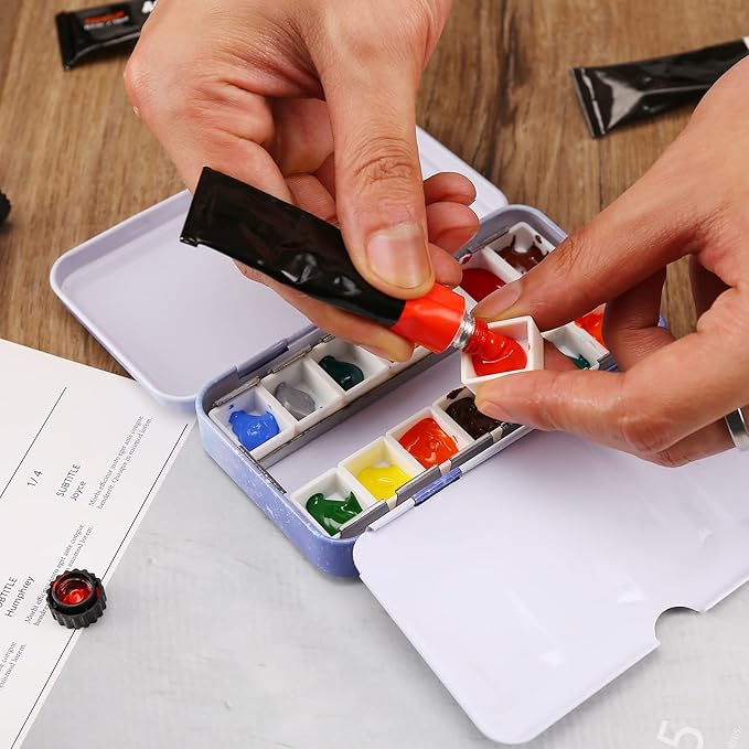 MYARTOOL Empty Watercolor Palette, Metal Watercolor Tins Box Palette Paint Case with 12 Empty Half Pans, Paint Tray Palette Suitable for Watercolor, Acrylic, Gouache, Oil Painting