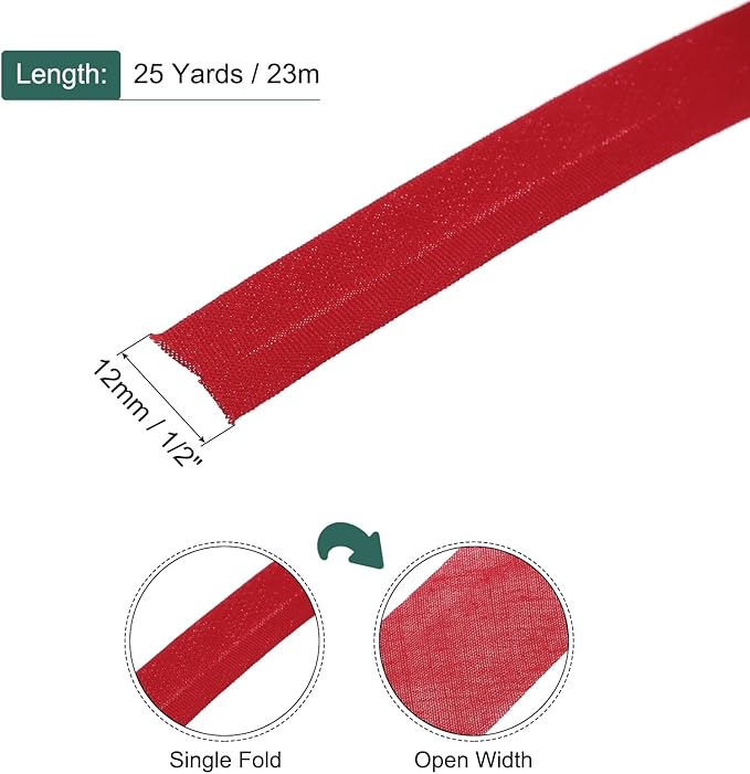 MECCANIXITY 1/2 Inch Single Fold Bias Tape Polyester Continuous Bulk Bias Tape for Sewing,Seaming Quilting Hemming Binding Crafts (Wine Red 25 Yards)