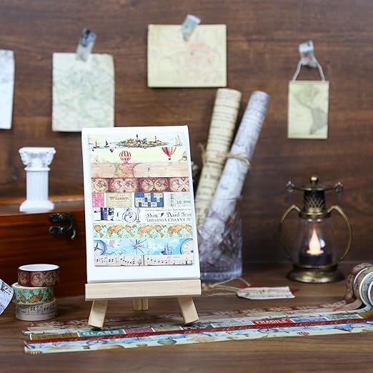 Vintage Washi Tape Set,12 Rolls World Travel Navigation Map Stamp Aesthetic Decorative Tape Masking Washi Tape for Journaling Supplies, Scrapbooking, DIY Arts & Crafts, Gift Wrapping