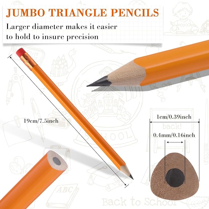 Fainne 102 Pcs Bulk Thick Jumbo Graphite Pencils Set 96 Fat Giant Large Pencils and 6 Sharpeners Enhanced Grip for Art Drafting Writing Drawing Office and Home Use(Orange, Gold,Triangle)
