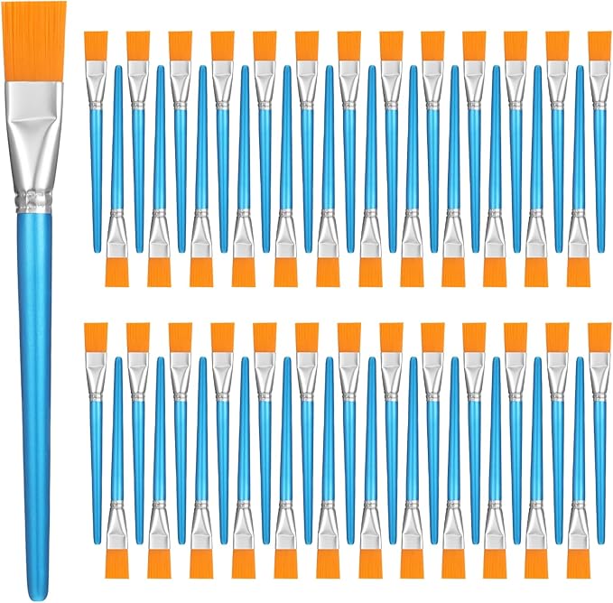 50 Pcs Flat Painting Brush Set, Large Acrylic Paint Brushes Nylon Hair Artist Paint Brushes for Oil Watercolor Canvas Face Body Classroom Arts Crafts Supplies