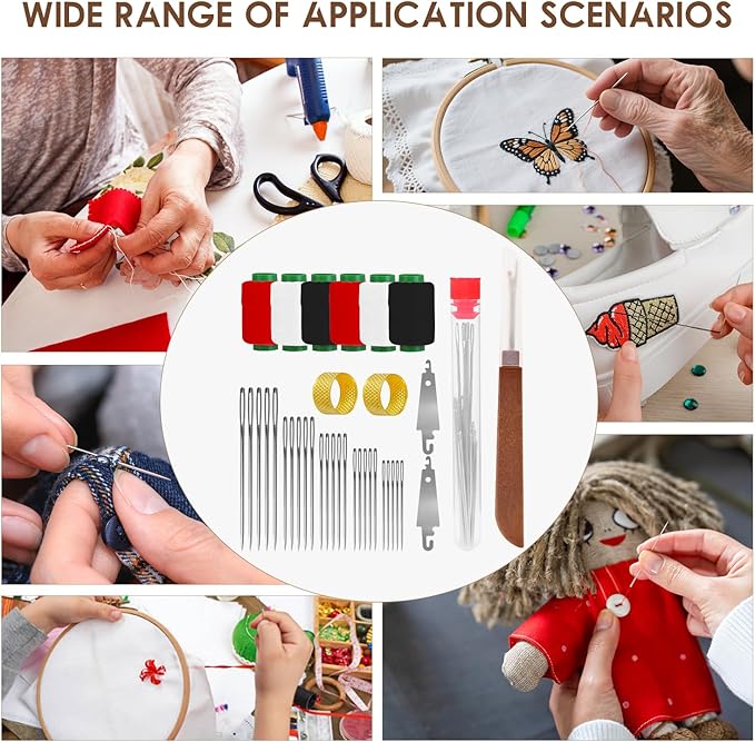 37Pcs Sewing Tool Set, Needles Thread Hand Repair Tools, Sewing Working Kit for Beginners, Include 25 Steel Needles, 6 reels of Thread, Seam Ripper, 2 Needle Threader, 2 Thimbles