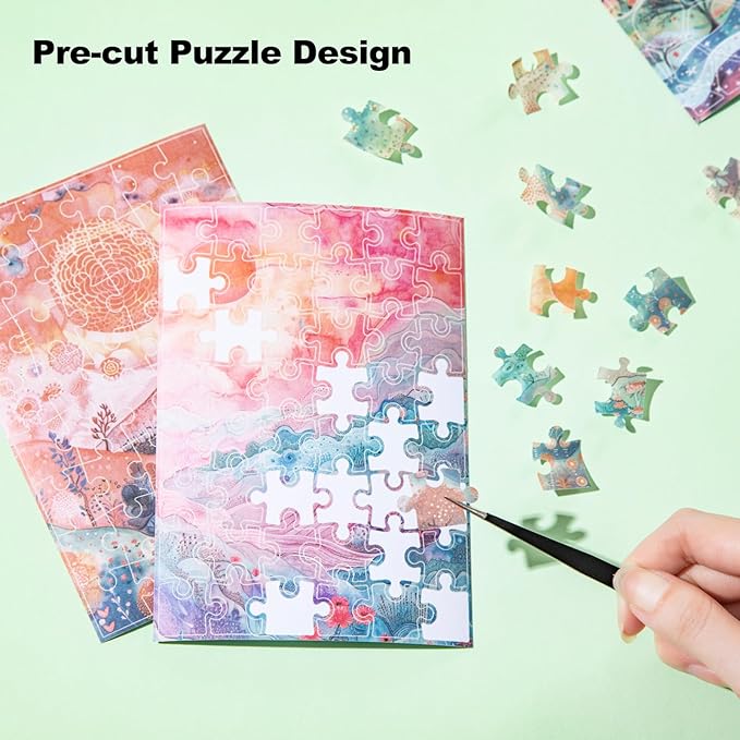 30 Sheets Pre-Cut Puzzle Washi Stickers, Seasonal Landscape Designs, Writable with Adhesive Backing for Scrapbooking, Bullet Journal, DIY Collage