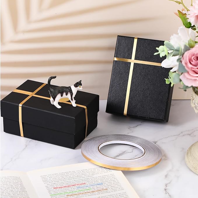 Zonon 3 Rolls 0.2" 0.4" 0.6" Gold Washi Tape 54.7 Yard Solid Foil Self Adhesive Polyester Film Metallic Tape for Detailing Graphic Arts for Crafts Walls Cars and Boats Trim(0.2'')