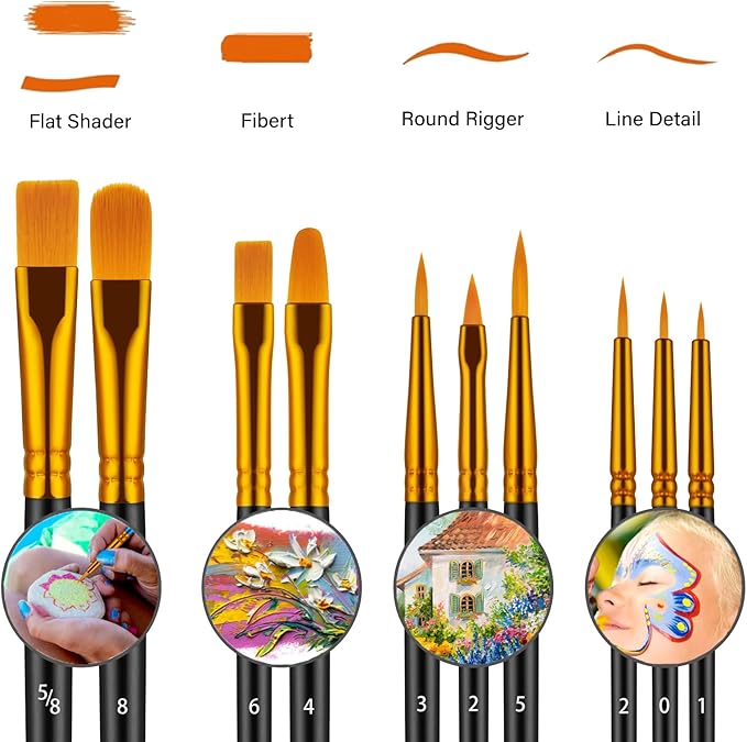 Paint Brushes Set, 30 Pcs Paint Brushes for Acrylic Painting, Oil Watercolor Acrylic Paint Brush, Artist Paintbrushes for Body Face Rock Canvas, Adult Drawing Arts Crafts Supplies, Black