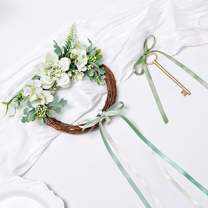 Sage Green Double Face Satin Ribbon 3/8 Inch x 45 Yards Moss Green Cream Fabric Ribbon for Gift Wrapping, Flower Bouquets, Bows Making, Wedding Decoration, Invitations, Christmas (3 Rolls *15Yd)