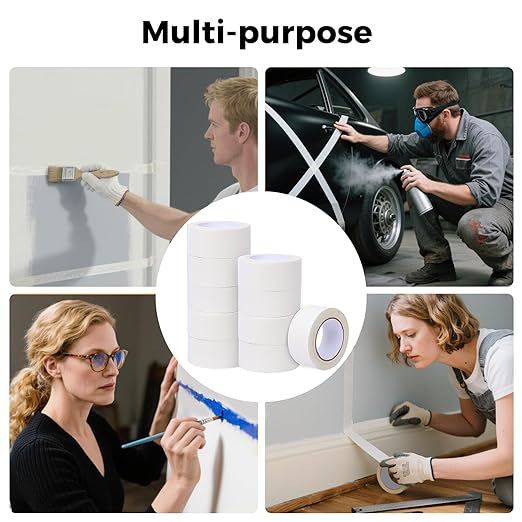 Masking Tape 2 Inch Wide, 10 Rolls Bulk Pack (550 Yards Total) - White Painter Tape for Sharp Paint Lines, Art & General Use