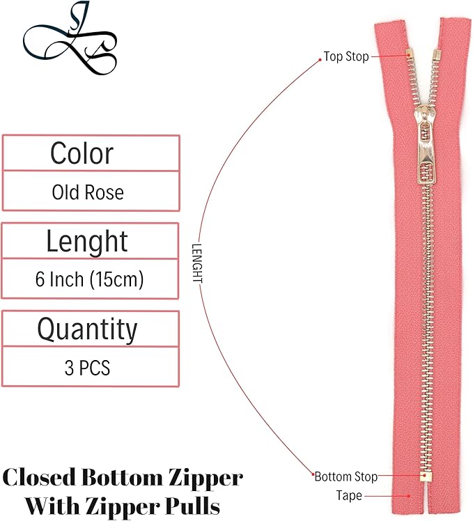 #5 Gold Metal Zipper - 50+ Colors - 3 PCS - (4-14 inches) Sizes - Luxury Lightweight Handcraft Metal Zippers with pulls for Purses Bags Pockets Shoes Sewing & Crafts DIY ZP02216