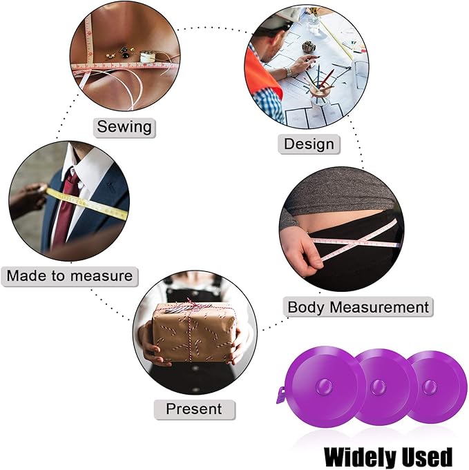 DiCUNO 60-Inch 1.5 Meter Soft and Retractable Tape Body Tailor Sewing Craft Cloth Dieting Measuring Tape (3 Pcs of Purple)