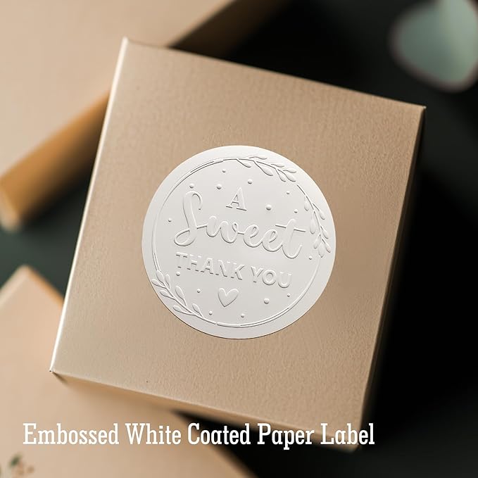 100 x A Sweet Thank You Wedding Stickers Party Embossed Sticker, Raised Embossing Favors Labels, Thank You Gifts Embossed Round Stickers, Gift Box Labels, 1.6 inch