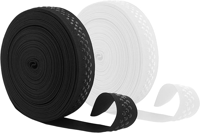Mandala Crafts 1 Inch Elastic Silicone Gripper Tape for Clothing - 20 Yds Dotted Non Slip Elastic Band for Sewing - Black and White Silicone Flat Fabric Stretchy Ribbon Straps