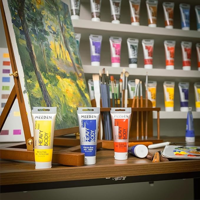 MEEDEN Thick Acrylic Paint Set: Satin Finish Acrylic Paints for Ornaments Painting - 100ml/3.38oz 8 Primary Colors Heavy Body Art Paint Tubes for Christmas Decoration
