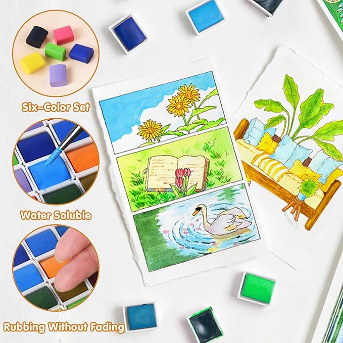 Mini Portable 6-Color Solid Watercolor Paint Set for Adults & Artists, High Tinting Strength Travel Art Kit for Beginners and Professionals, Half Pans (Each Capacity Approx 1.5ml).Purple Series