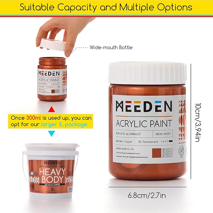 MEEDN Metallic Copper Acrylic Paint: 10.1oz / 300ml Copper Paint for Crafts Painting Canvas - Metallic Paints for Adults Artists Hobbists on Christmas Gift Decor