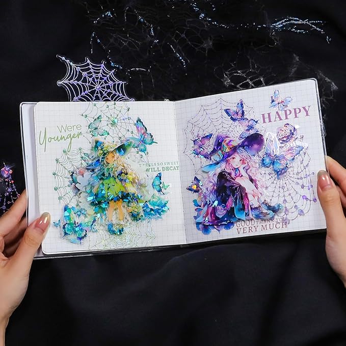 40Pcs Spider Mesh PET Stickers, Large Holographic Stickers for Scrapbooking, DIY Crafts, Journaling Supplies & Junk Journal Ephemera