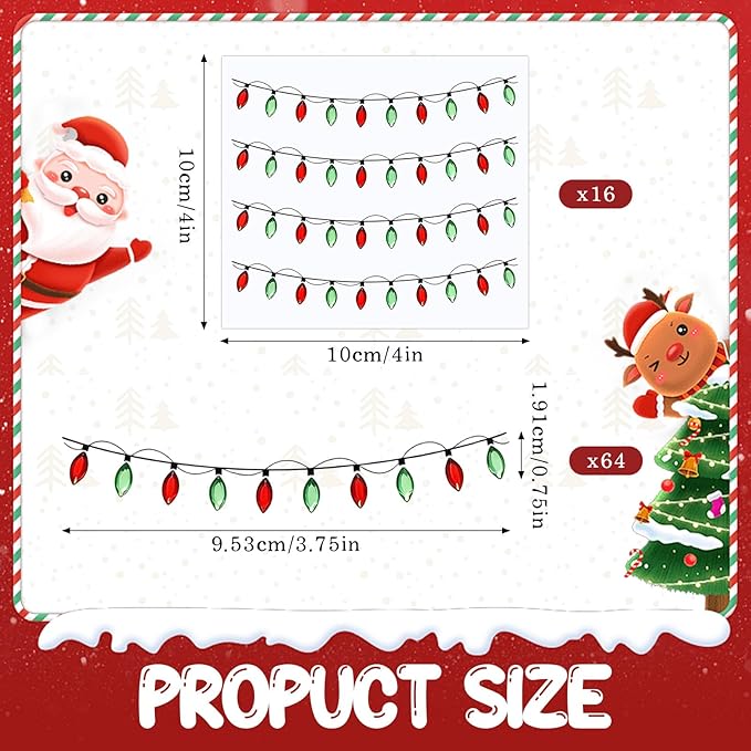 2026 Christmas Lights Stickers for Crafts, 64PCS Christmas Light Embellishment, 3D Gemstone Border Sticker, Lights Glitter Adhesive Decals for Xmas Crafts Scrapbooks Decoration